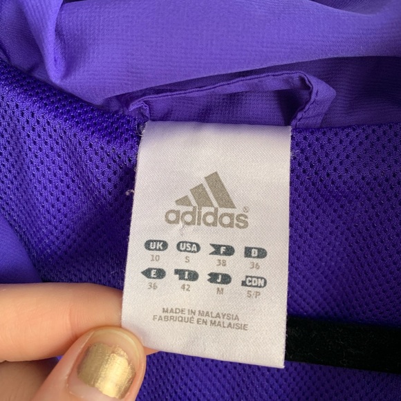 Adidas Womens Purple/Black Stripe Zip-Up Windbreaker Track Jacket Size S - Picture 6 of 14